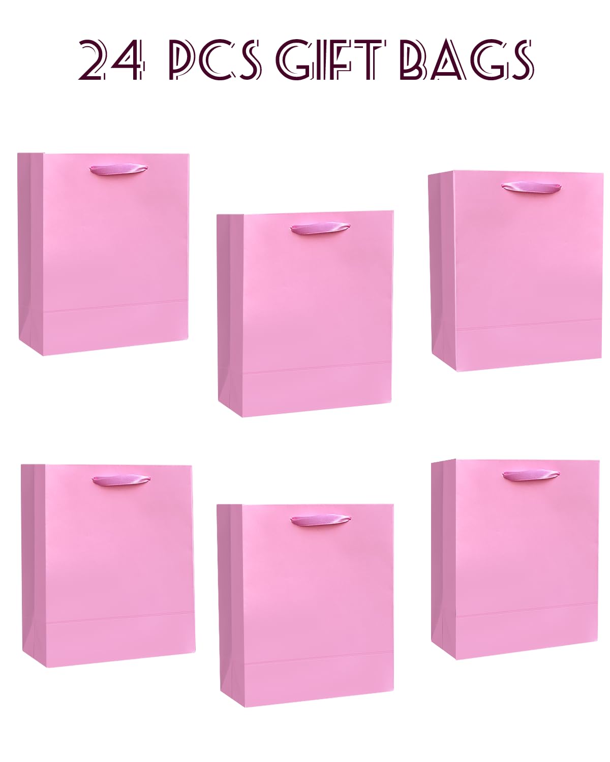 qiqee 24pcs Pink Gift Bags with Tissue Paper for Wedding, Birthday, Party Supplies-4.7"x6.3"x2.4" Small Size Cardboard Gift Bags(24pcs Bags + Tissue Paper )
