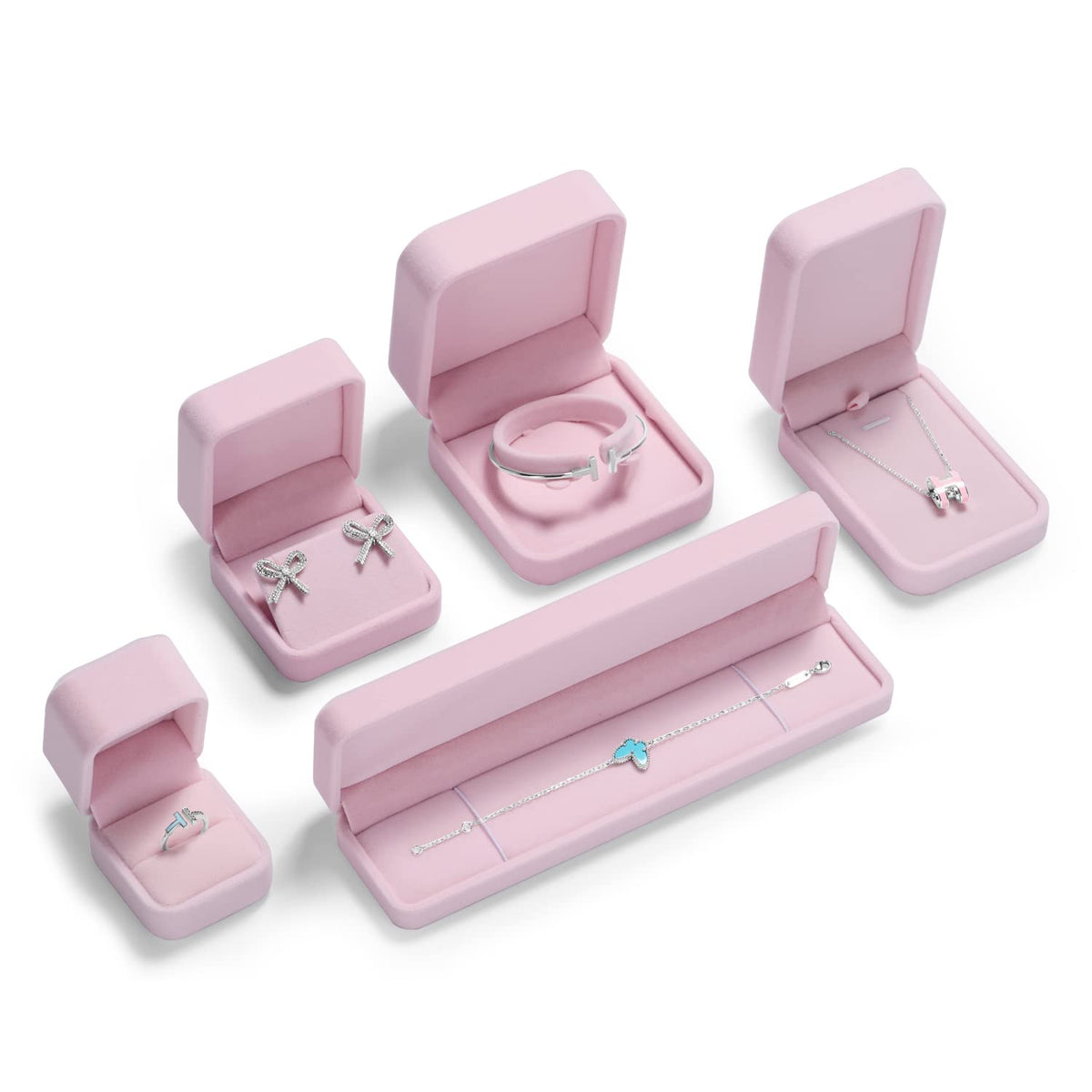 Oirlv Pink Velvet Bracelet Gift Box Long Chain/Necklace Storage Box Jewelry Storage