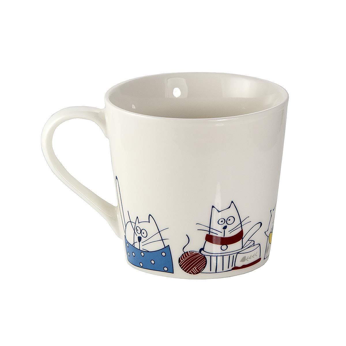 SPOTTED DOG GIFT COMPANY Cat Mugs, 13 oz Coffee Mug Set of 4, Funny Cartoon Cats Themed Ceramic Tea Cups, Microwave & Dishwasher Safe, Cute Cat Gifts for Women and Animal Lovers