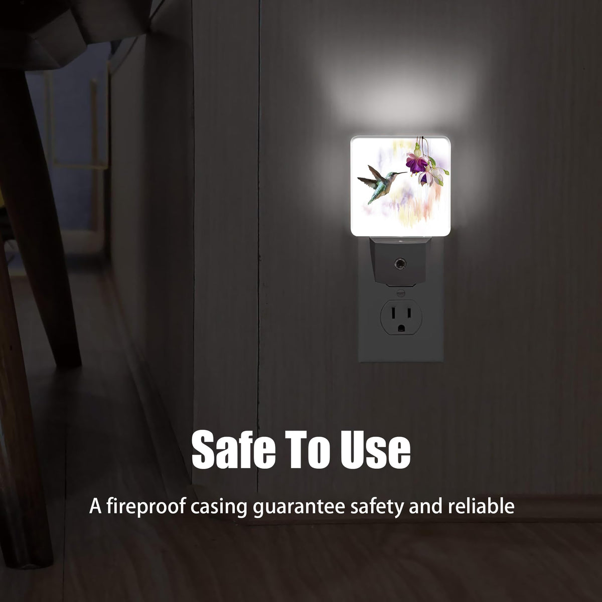 Jopowide Groovy Hummingbird Flowers Dusk to Dawn Night Light, Auto Sensor Lamp Home Indoor Stairway Kitchen Corridor, Night Lights Plug into Wall Decor, Boys Girls Women Men Room Gifts