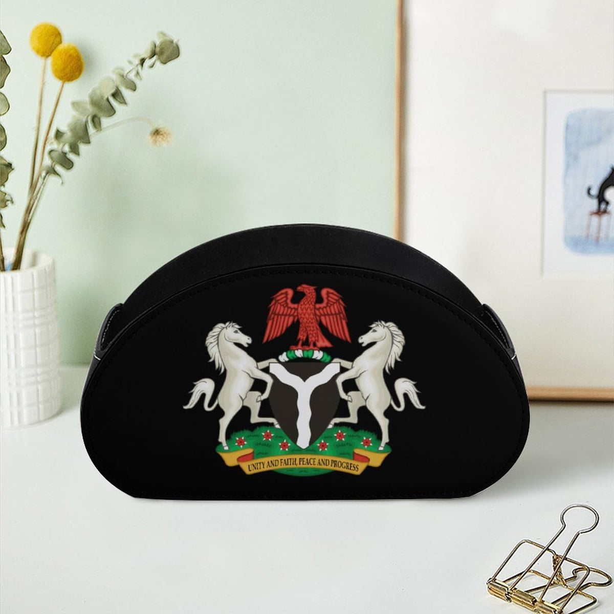 Coat of Arms of Nigeria Remote Control Holder with 5 Compartments Caddy Desktop Organizer for Home Office