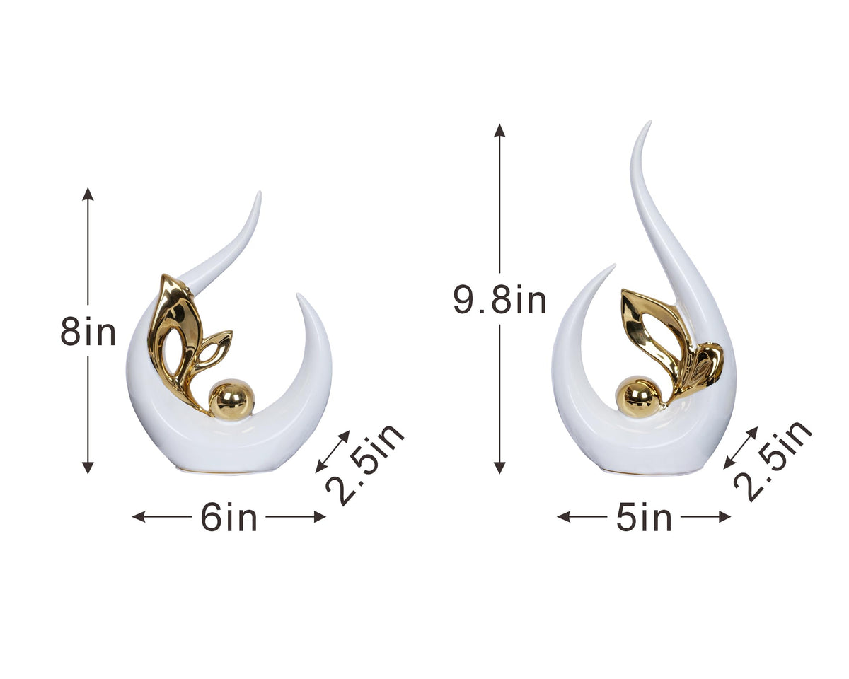2 PCS White Gold Home Decor Accent Ceramic Statue Abstract Sculptures Centerpieces Mid Century Modern Decor for Tables Coffee Table top Decorations for Living Room Desktop Shelf Dining Room Kitchen