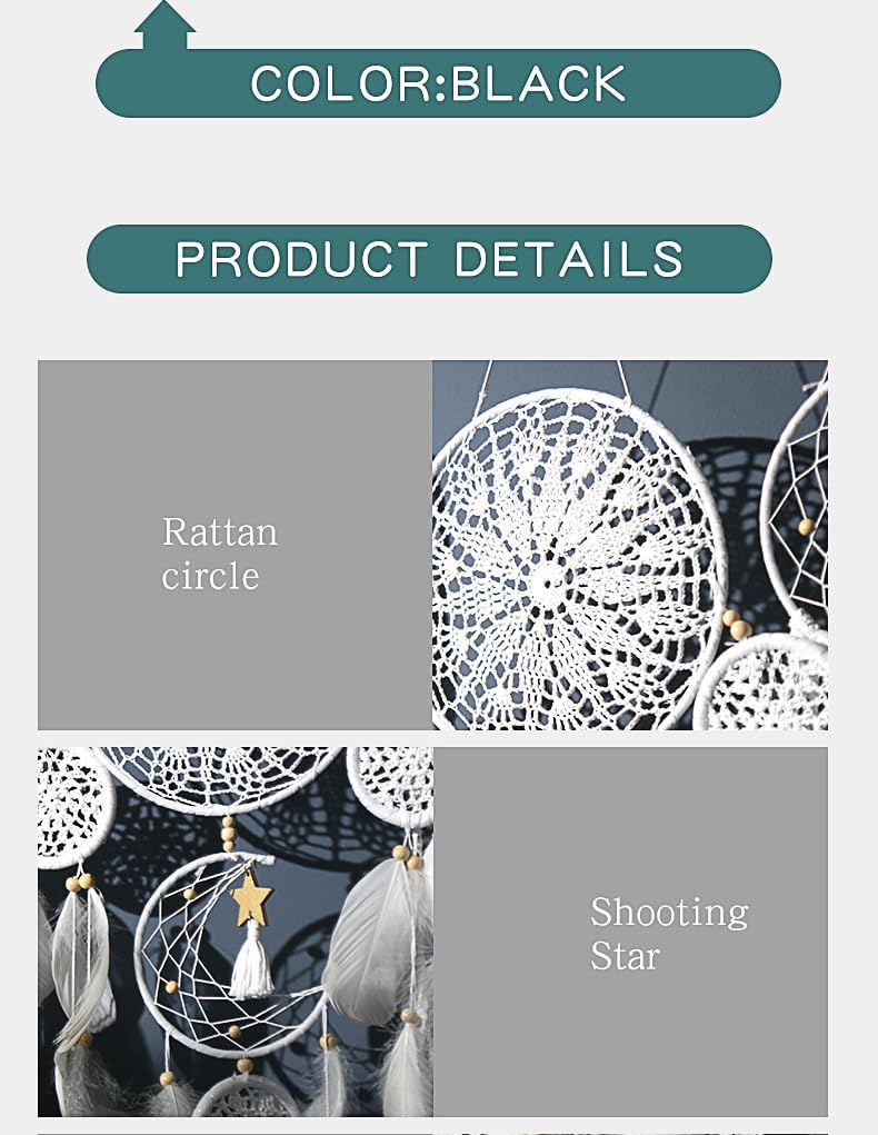 5 Pack Moon Phase Dreamcatcher Set Boho Wall Decor, Boho Macrame Wall Hanging Dream Catchers, for Home, Bedroom, Living Room, Witchy Gifts (Black)