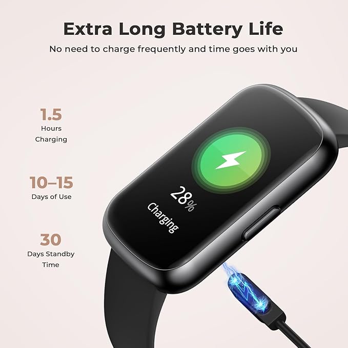 Fitness Tracker for Women Men, Smart Watch Band with 24/7 Heart Rate Blood Oxygen Sleep Monitor, Calories Step Tracker Pedometer 3ATM Waterproof Activity Tracker for Android iOS, Black