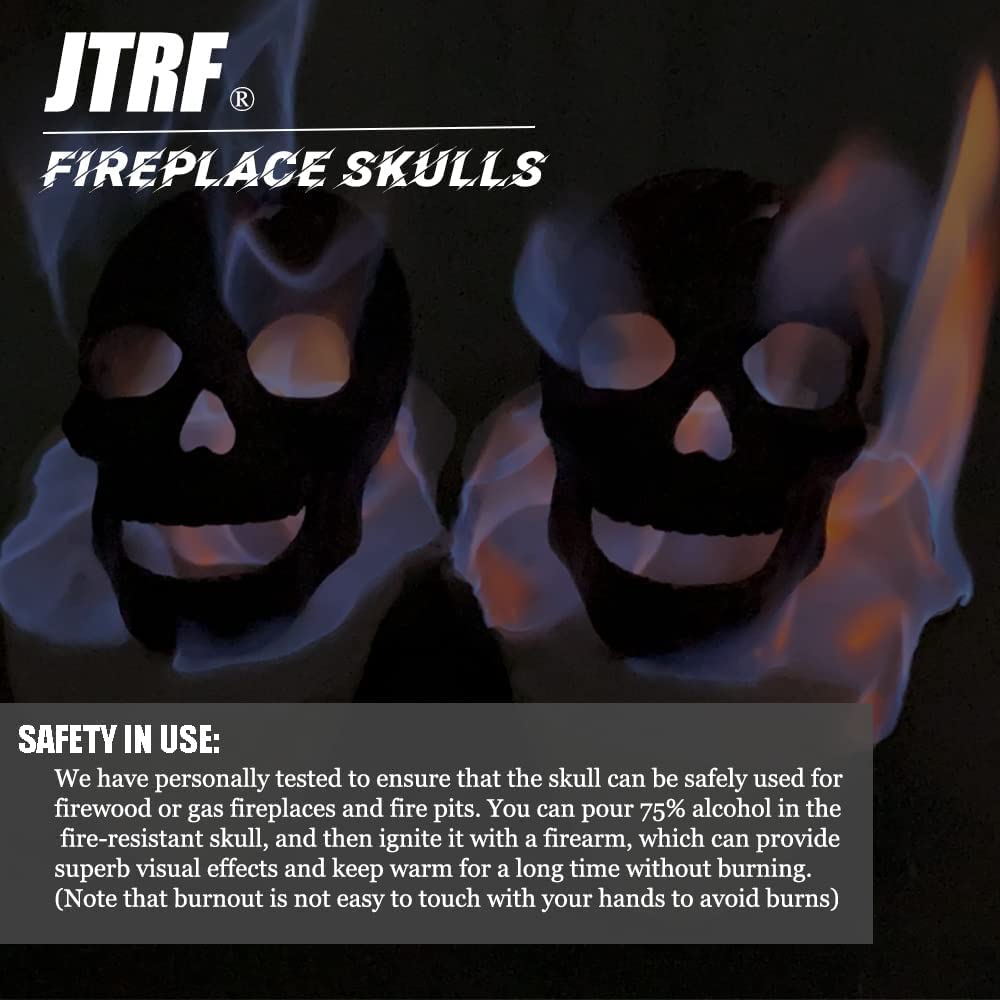 JTRF Fire Pit Skull β Metal Human Skull Fire Log for Fireplaces, Fire Pits & Campfires, Creepy Halloween Decor, Reusable Indoor & Outdoor Accessory