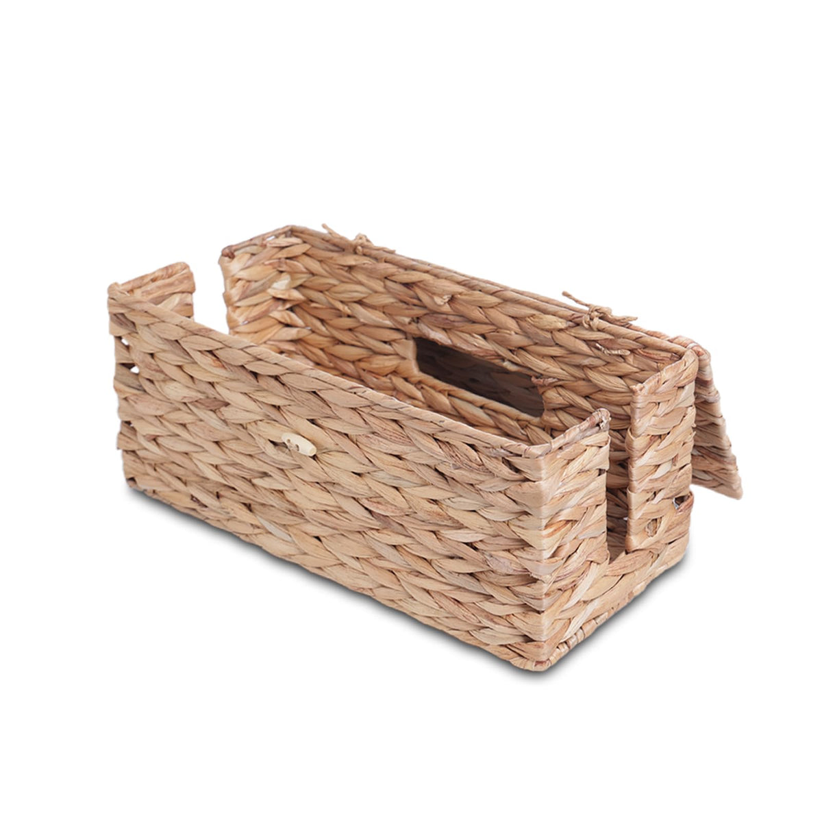KWEEHAWTI Cable Management Box, Cord Hider Organizer Box with Lid 2-Pack,2 Side Open Slots Handwoven Water Hyacinth Storage Box for Power Strips, Floor, Desk, Office