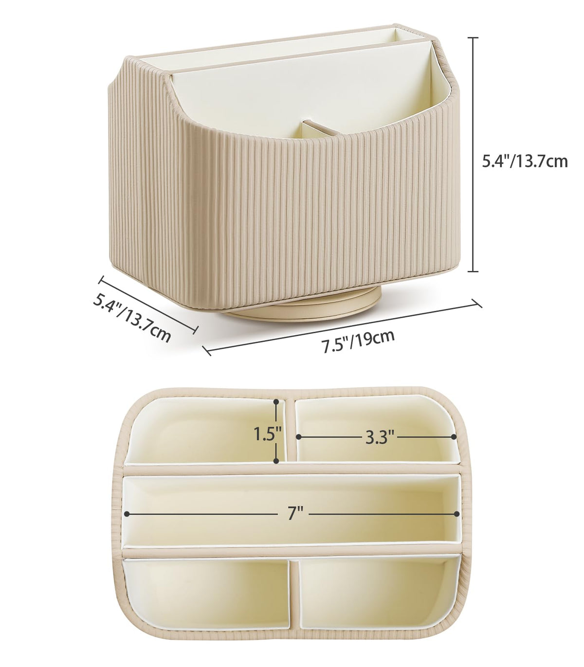 NICLNGSH PU Leather Remote Control Holder, 360 Degree Rotating Desk Organizer Storage Table Remote Caddy, Spinning Bedside Organizer Nightstand Organizer for Desktop Office Home (Beige)