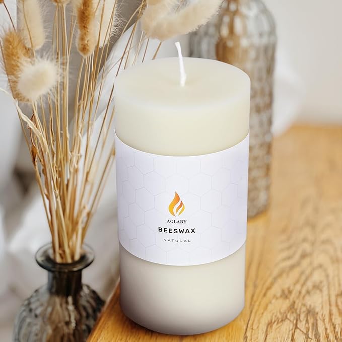3"x 6" Large Beeswax Pillar Candle, Made of Pure Natural Beeswax, with Ultra Long Burning Time and Low Allergenicity-White