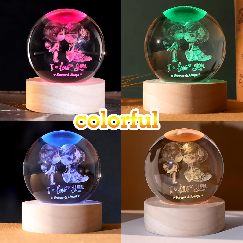 ZRENJHUS Love You Gift for Her Lovers 3D Crystal Ball Couple Gift Valentine's Gifts idea for Women 60mm Glass Romantic Gift for Wife Globe Decor I Love You Gifts Anniversary Christmas Birthday Gifts