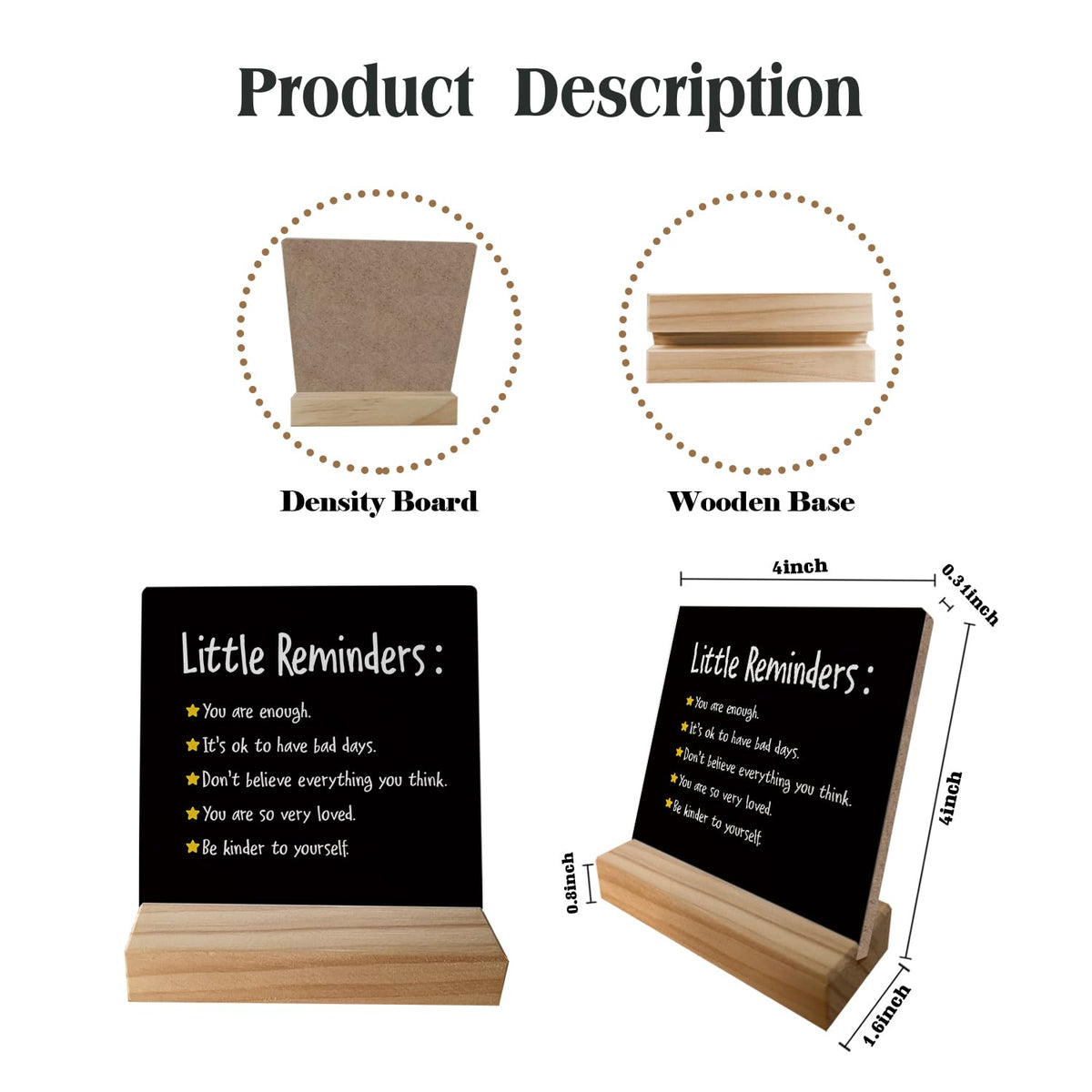 grapehiker Little Reminders You are Enough Desk Plaque Sign with Stand,Dorm Signs for College Girls, Inspirational Signs Decor for Office Dorm Desk,Back to School Gifts for College Students (Black 3)