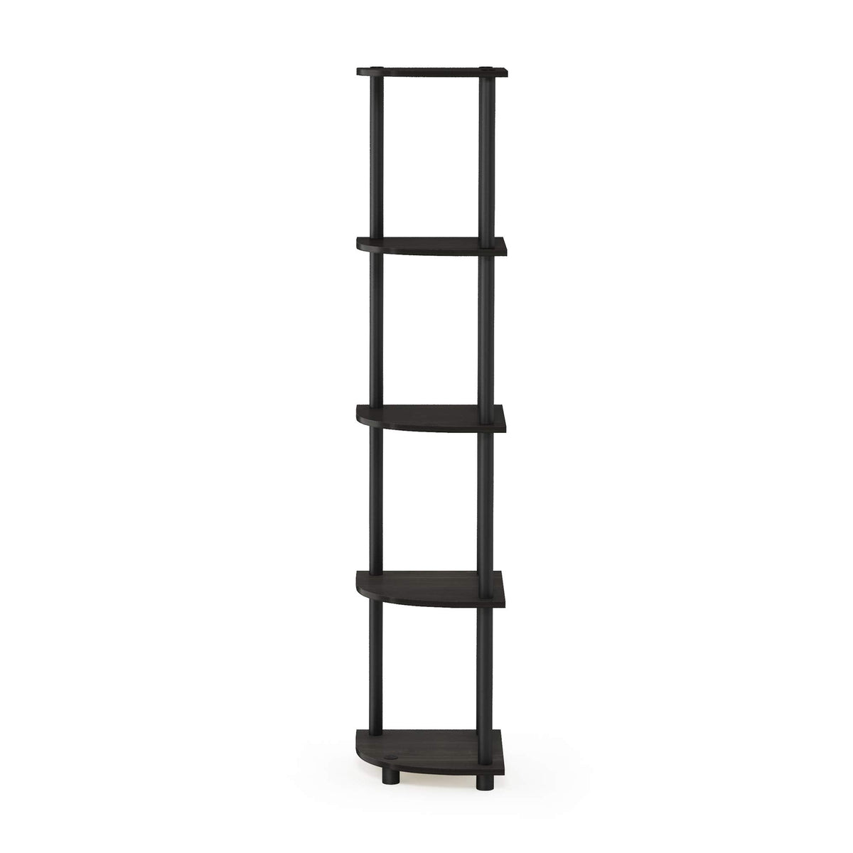 Furinno TURN-N-TUBE Corner Shelf, 5-Tier Corner Bookshelf, Open Storage Shelves, for Organization and Storage, Living Room, Home Office, Garage, Bedroom, Espresso