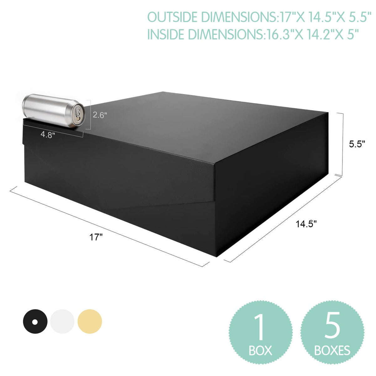 JINGUAN Extra Large Black Groomsman Box with Lid, 16.3x14.2x5 Inches, Magnetic for Clothes and Large Gifts (Matte Black)