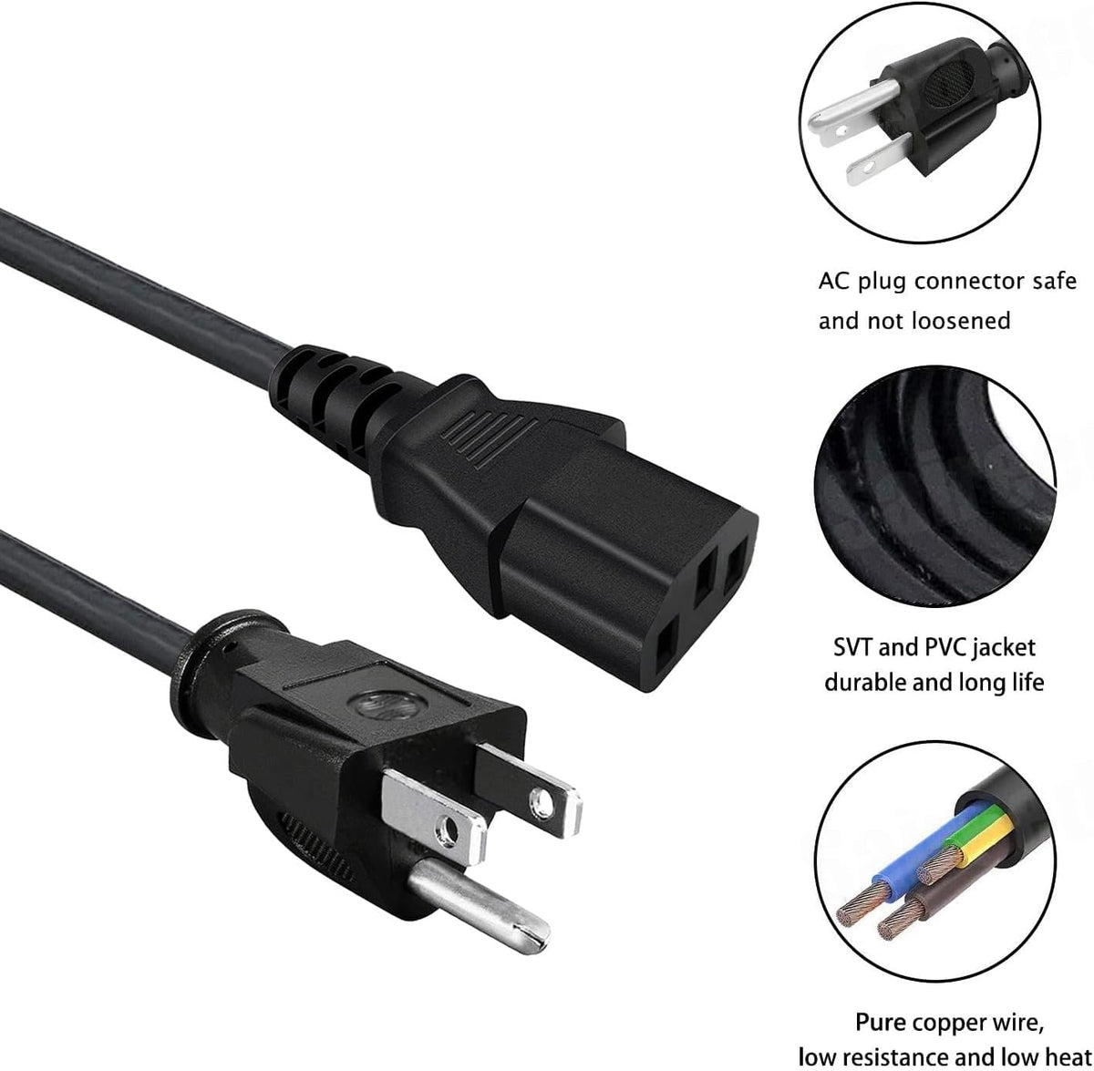 Saireed F2000 C1000 8ft Power Cable Replacement for Anker SOLIX Portable Power Station AC Cable