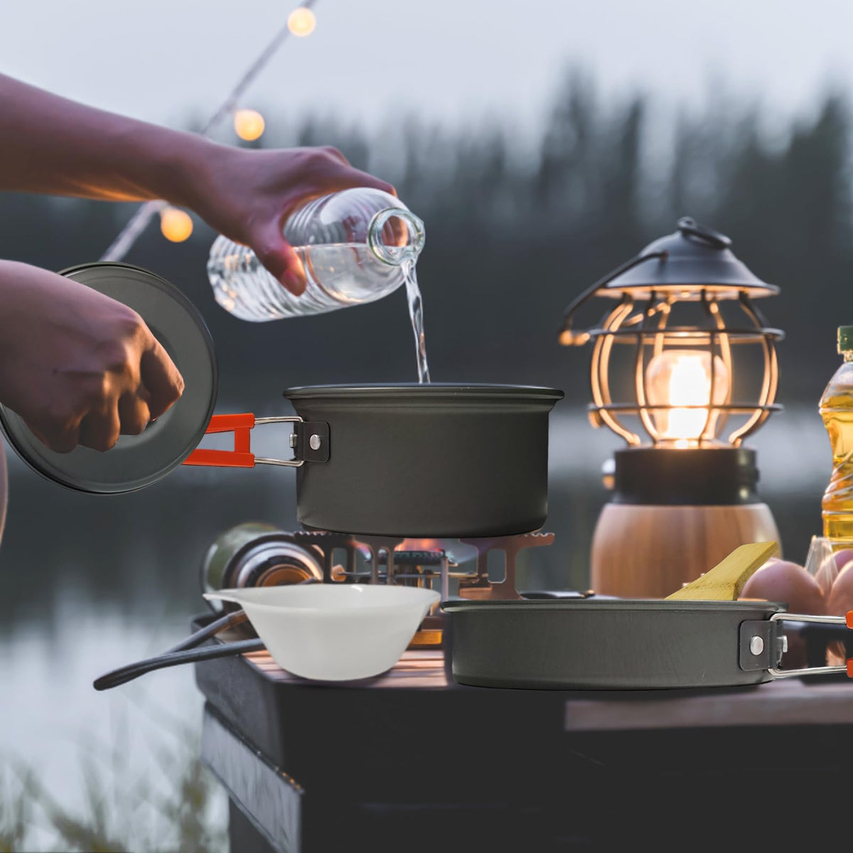 Camping Cooking Set,7Pcs Camping Pan Set for Backpack Cookware Pot and Pans Set, Survival Cooking Kit for Hiking Cooking Gear Outdoor Cooking and Picnic,Hiking, Picnic (Orange)