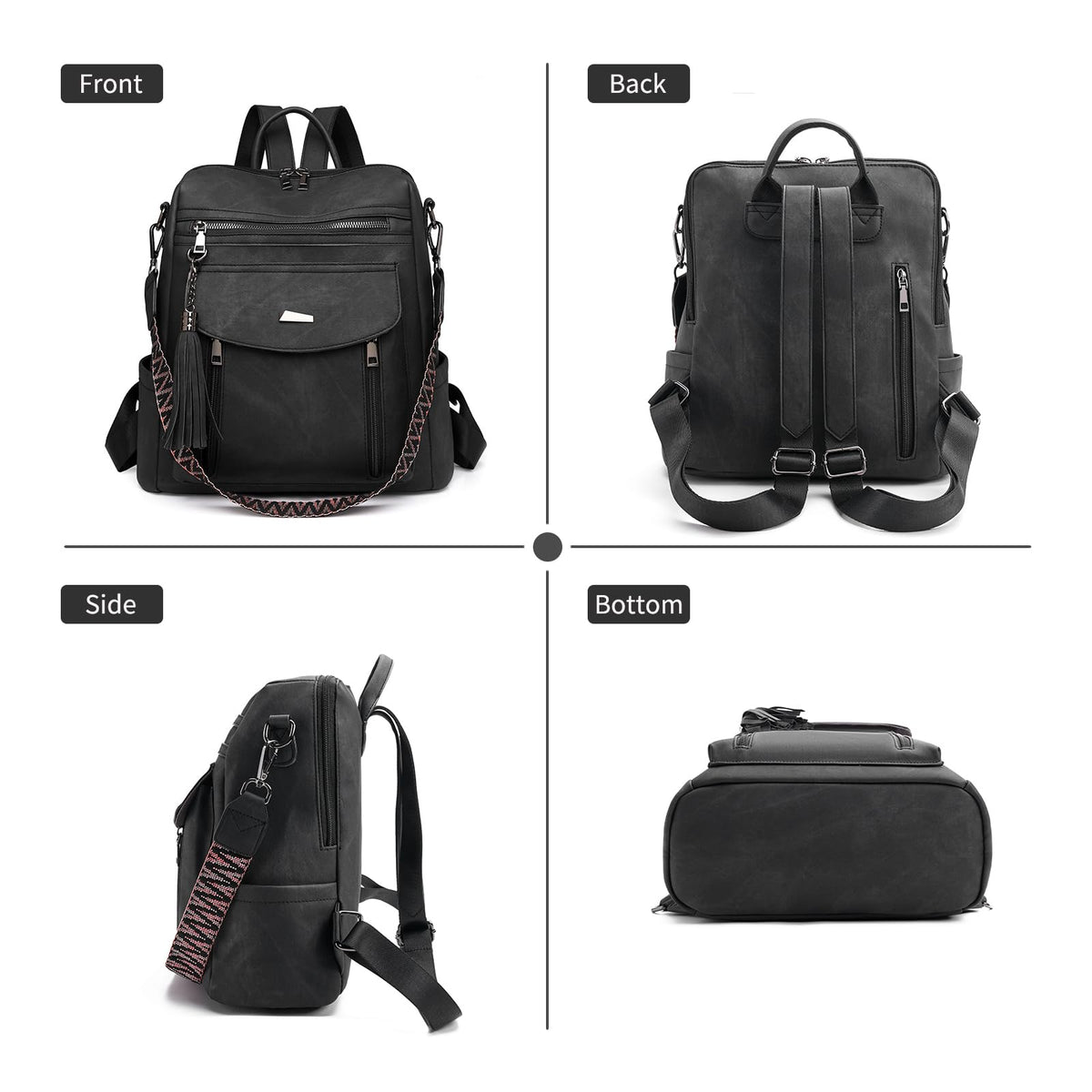 GAEKEAO Backpack Purse for Women Fashion Designer Ladies PU Leather Shoulder Bag Convertible Handbags for Travel Daily Use College Black