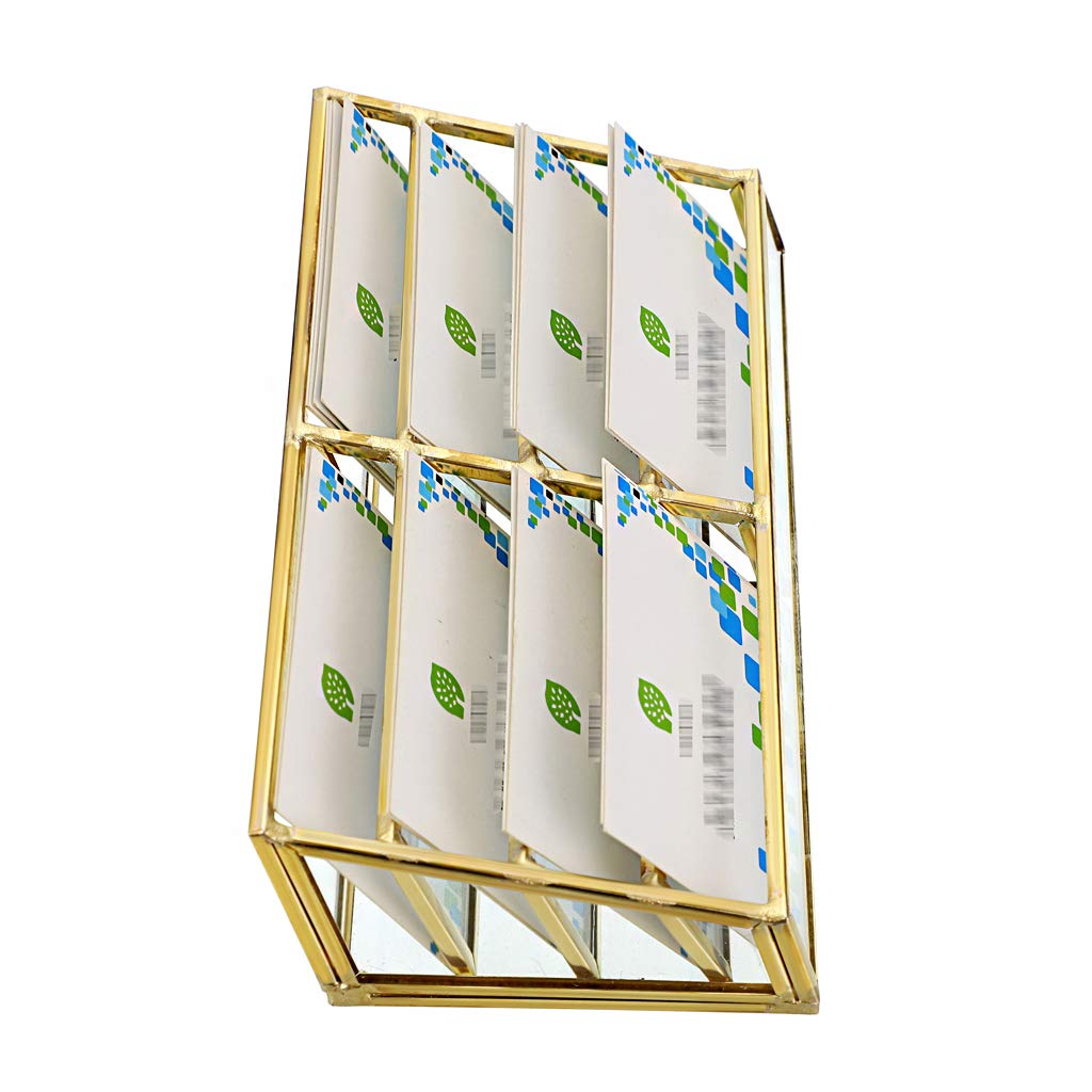 Hipiwe Glass Business Card Holder Stand 8 Slot Name Cards Display Storage Holder Gold Metal Business Cards Organizer for Office Desktop Countertop