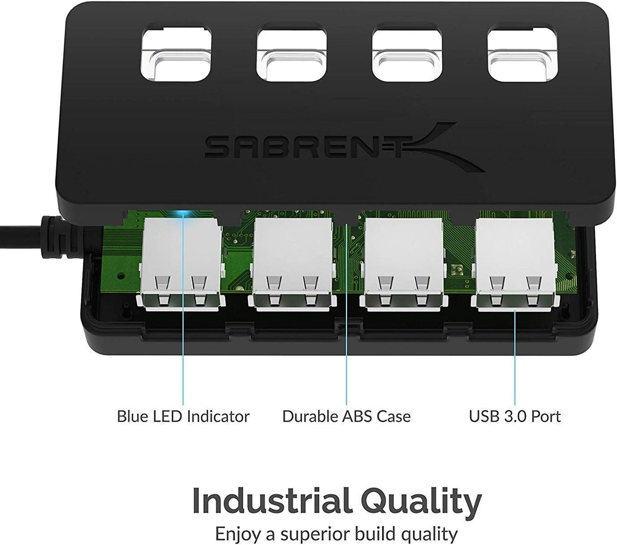 SABRENT 4 3.0 5V/2.5A (HB-UMP3) Port USB Hub with Individual LED Lit Power Switches, Includes Power Adapter