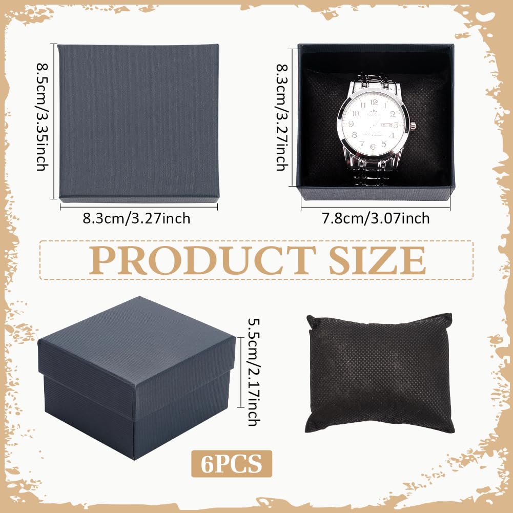 BENECREAT 6 Pack Kraft Cardboard Watch Storage Gift Box, 3.2x3x2inch Rectangle Present Jewelry Box with Nonwoven Cloth Cushion for Bangle Wrist Watch Bracelet Packaging, Midnight Blue