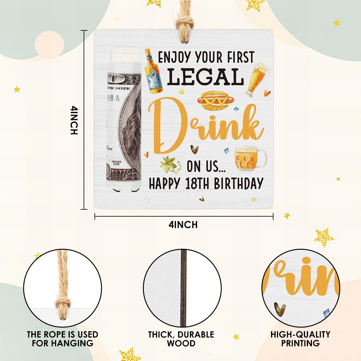 18th Birthday Money Holder for Cash Gift First Legal Drink Beer Money Gift Ideas for Boys Girls Birthday Gifts Wooden Cash Holder Ornament for Party Decorations