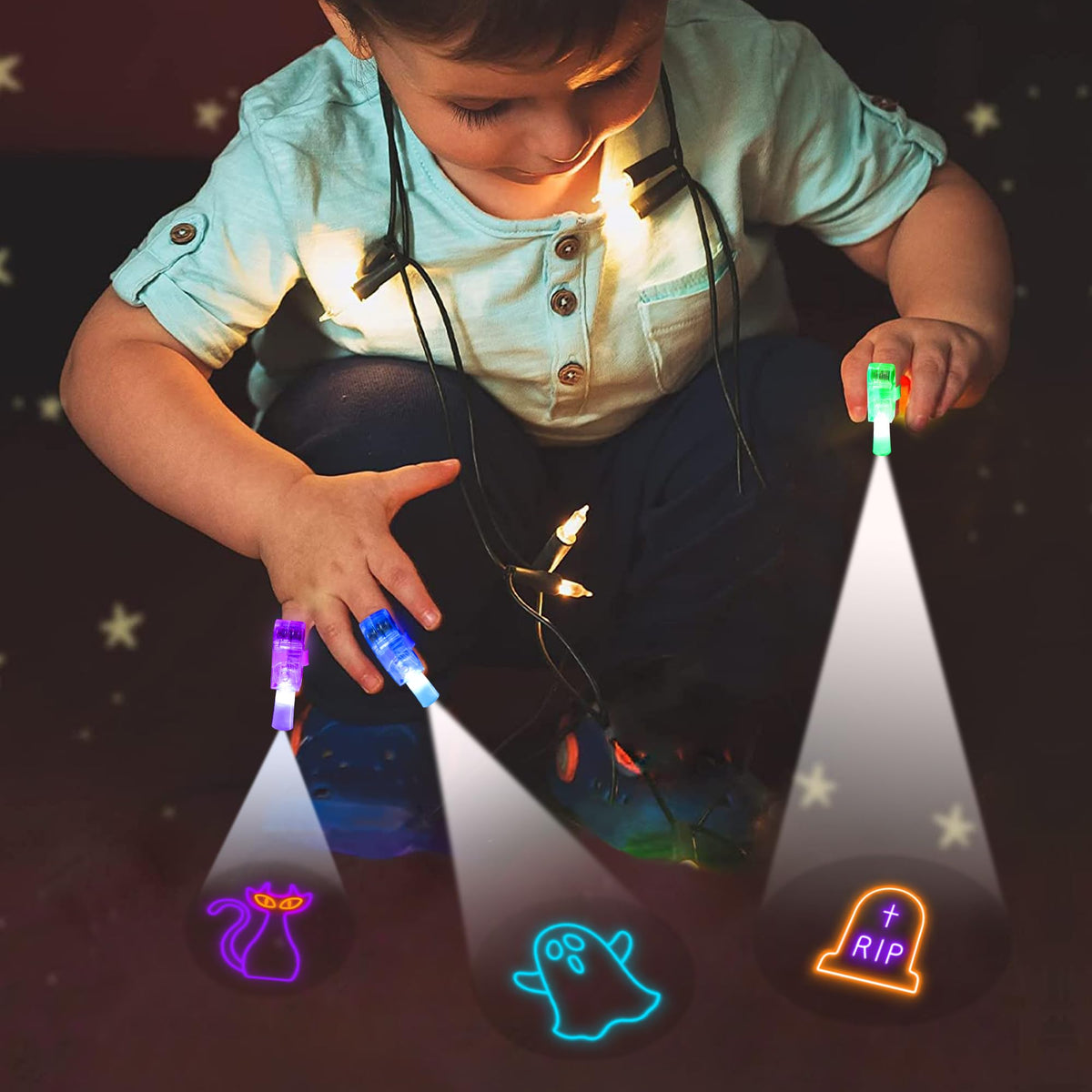 Malhaii Halloween Party Favors, 40 Finger Lights for Kids Halloween Goodie Bag Fillers Basket Pinata Stuffers Light Up Hallo ween Toys Bulk Party Favor bag Treats Non Candy Classroom Prizes Supplies