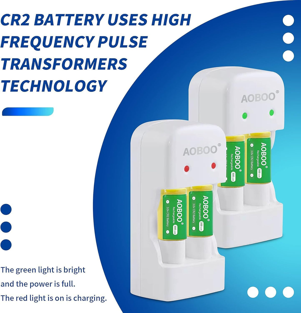 AOBOO CR2 2PCS CR-2W CR2 3v (Battery-ABO-S1) Li-Ion Battery Rechargeable Battery Camera Battery Rechargeable Charger