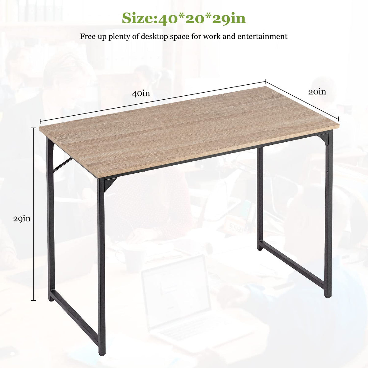 PayLessHere | 39 Inch Computer Desk | Nature | Office Desk with Metal Frame, Adjustable Feet | Water-Resistant, Scratchproof Surface | Sturdy Writing Table for Home Office or Study | Pack of 1