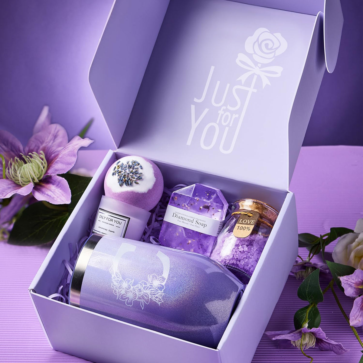 Gifts for Women, Mom, Wife, Girlfriend, Sister, Friends Her - Unique Birthday, Christmas, Valentine's Day, Mothers Day Gifts, Wedding Gift - Initial Lavender Spa Gift Basket Box (C)