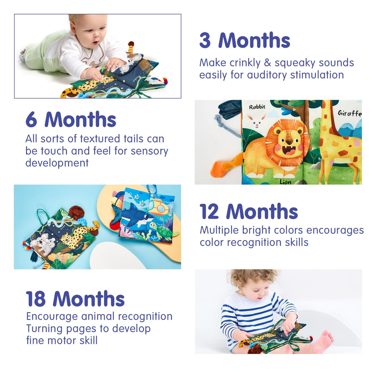 hahaland Baby Toys 0-6 Months - Crinkle Books for Babies 2-Pack, Soft Cloth Sensory Touch Feel Baby Book 6-12 Months Infant Montessori Toys 0-3 Month Newborn Baby Boys Gifts 3-6 Months Travel Toys