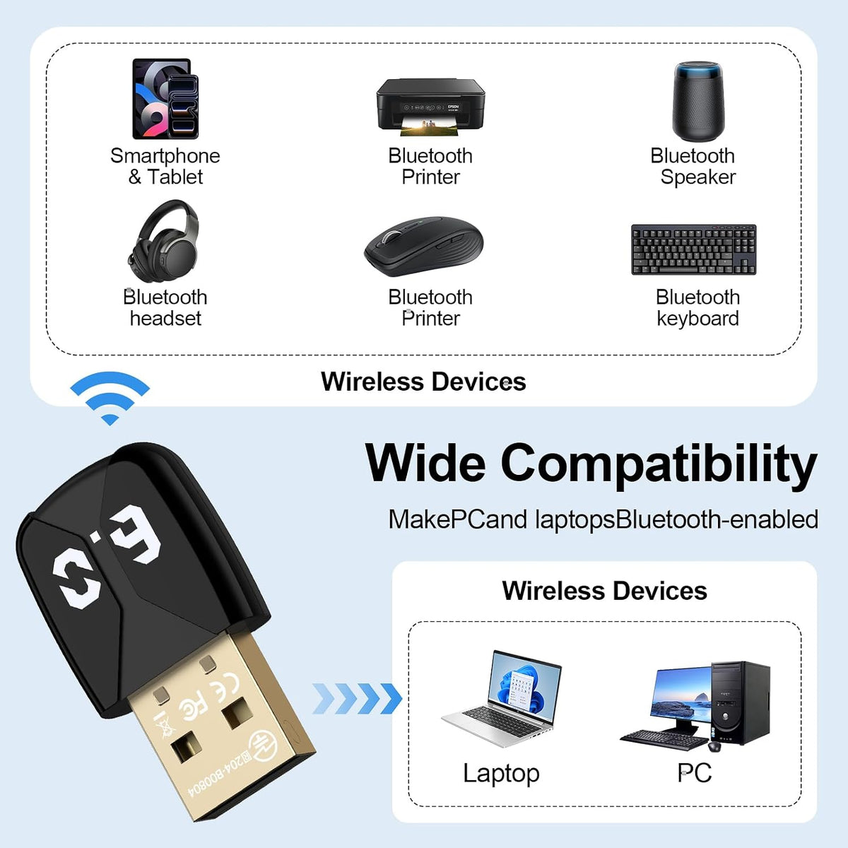 ANDHOT 6.0 11/10/8.1/7 USB Bluetooth Adapter for PC, Plug and Play EDR&BLE Bluetooth Adapter Blue Tooth Dongle Receiver