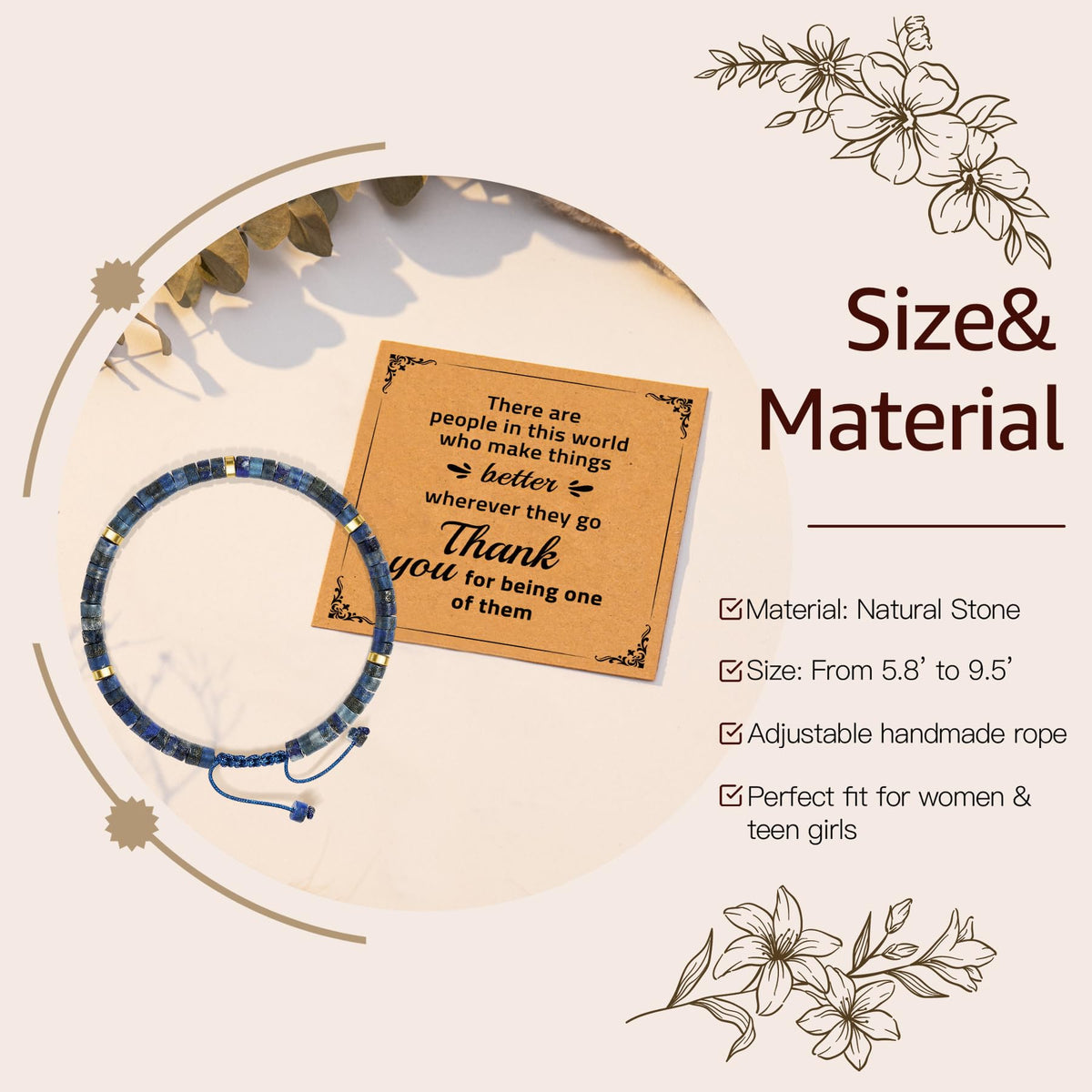 Thank You Gifts for Women, Inspirational Gifts Lapis Lazuli Bracelets Appreciation Gifts for Friends Teacher Coworkers Leader Boss Nurse, Grateful Gifts for Christmas Birthday Valentines Farewell Retirement Gifts