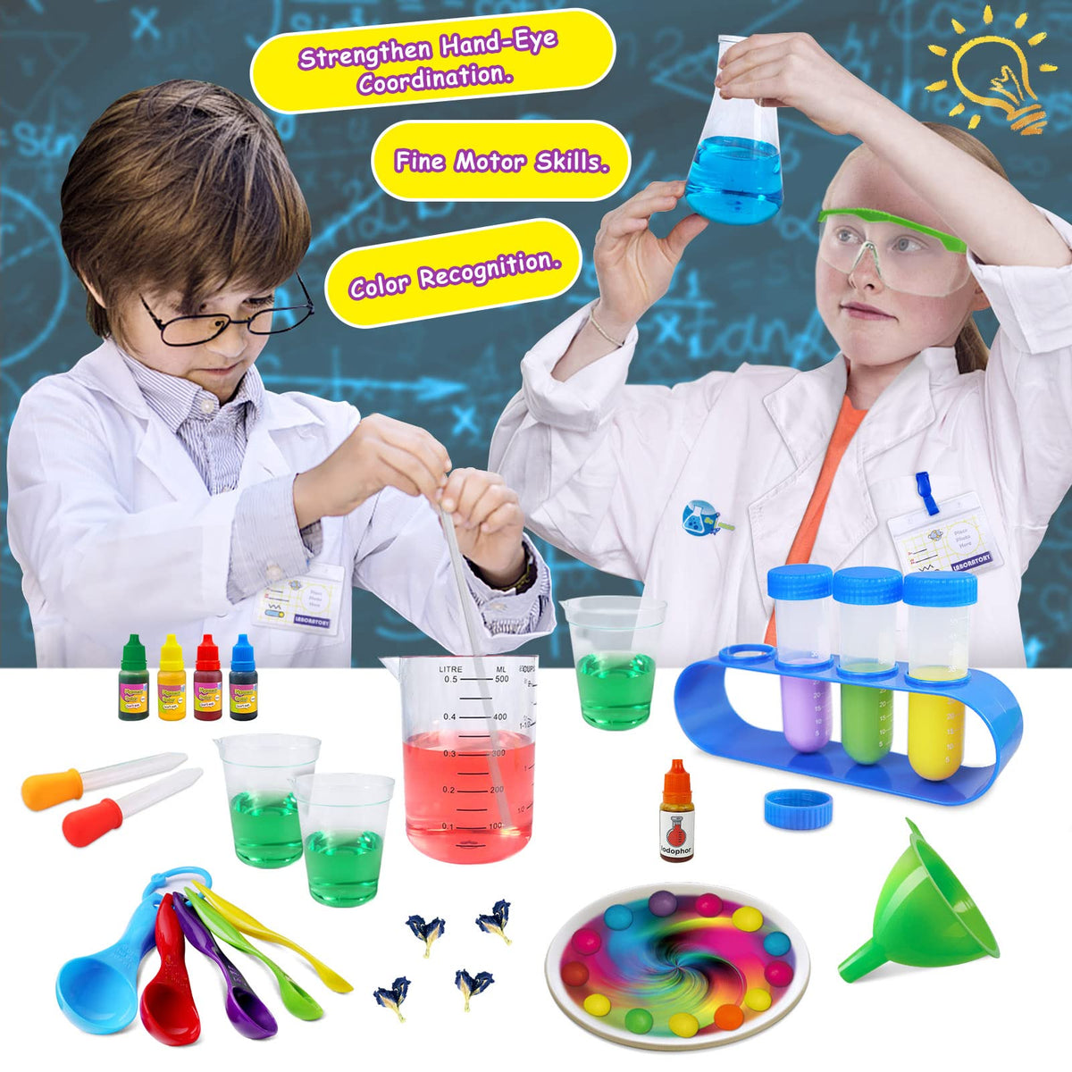 UNGLINGA 30 Experiments Science Kit for Kids with Lab Coat, Chemistry Set STEM Toys Birthday Gifts for Boys Girls, Scientist Costume Role Play Tools Educational Learning Set