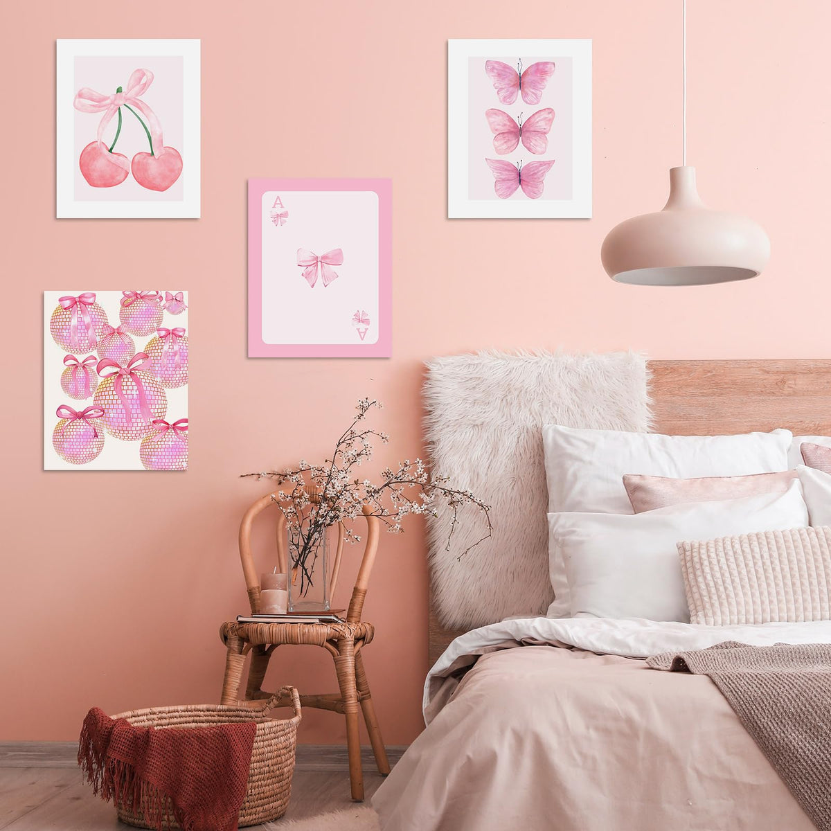 Habseligkeit Pink Danish Pastel Wall Art Prints, Woman Fashion Wall Art Posters for Room Decor Aesthetic, Unique Room Decor for Girls Dorm, Unframed, 8x10in, Set of 6