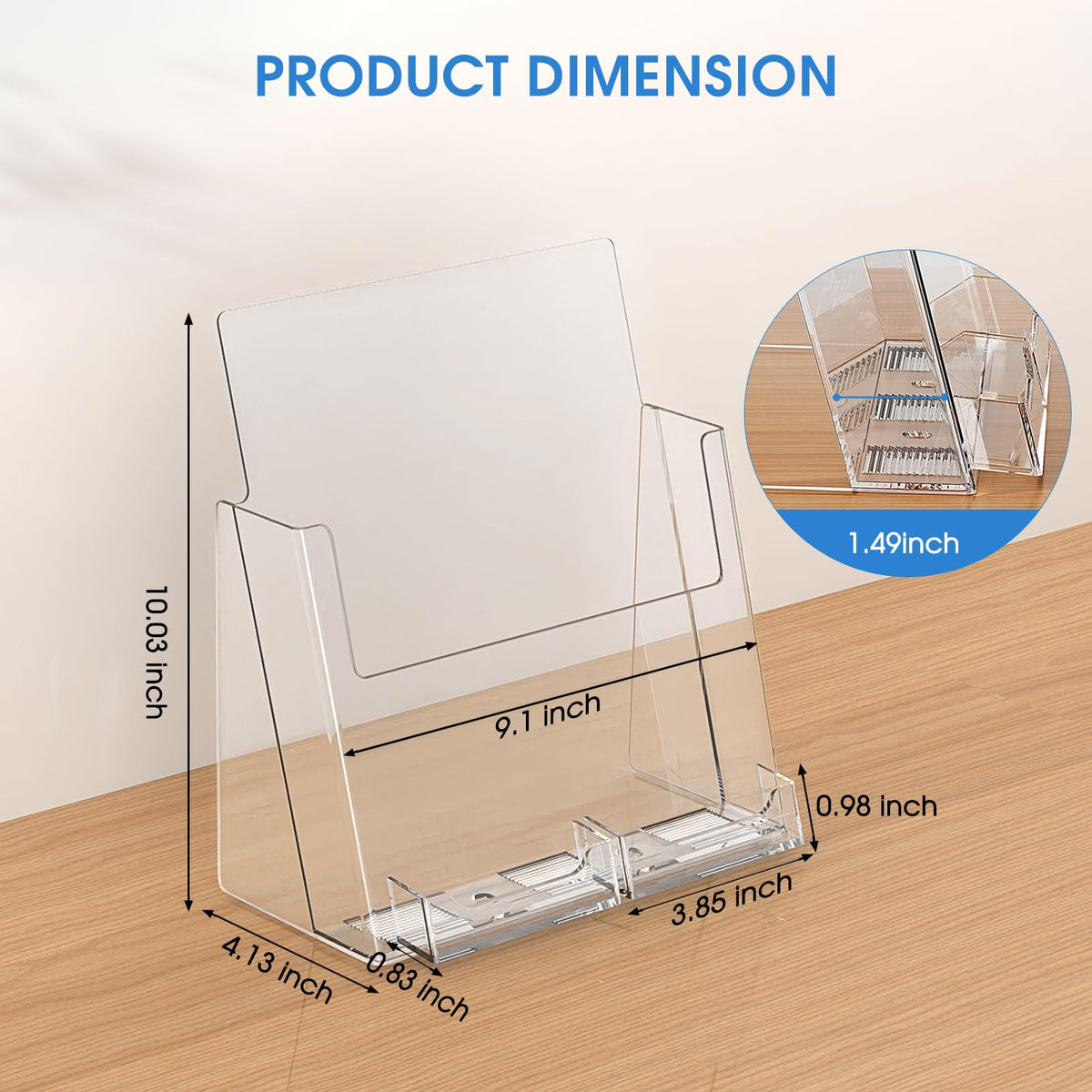 KTRIO Acrylic Brochure Holder 8.5x11 Inches with Business Card Holder 2 Pack, Clear Plastic Brochure Display Stand for Pamphlets, Magazine, Flyers, Booklets, Literature, Signs, Menu, Business Cards