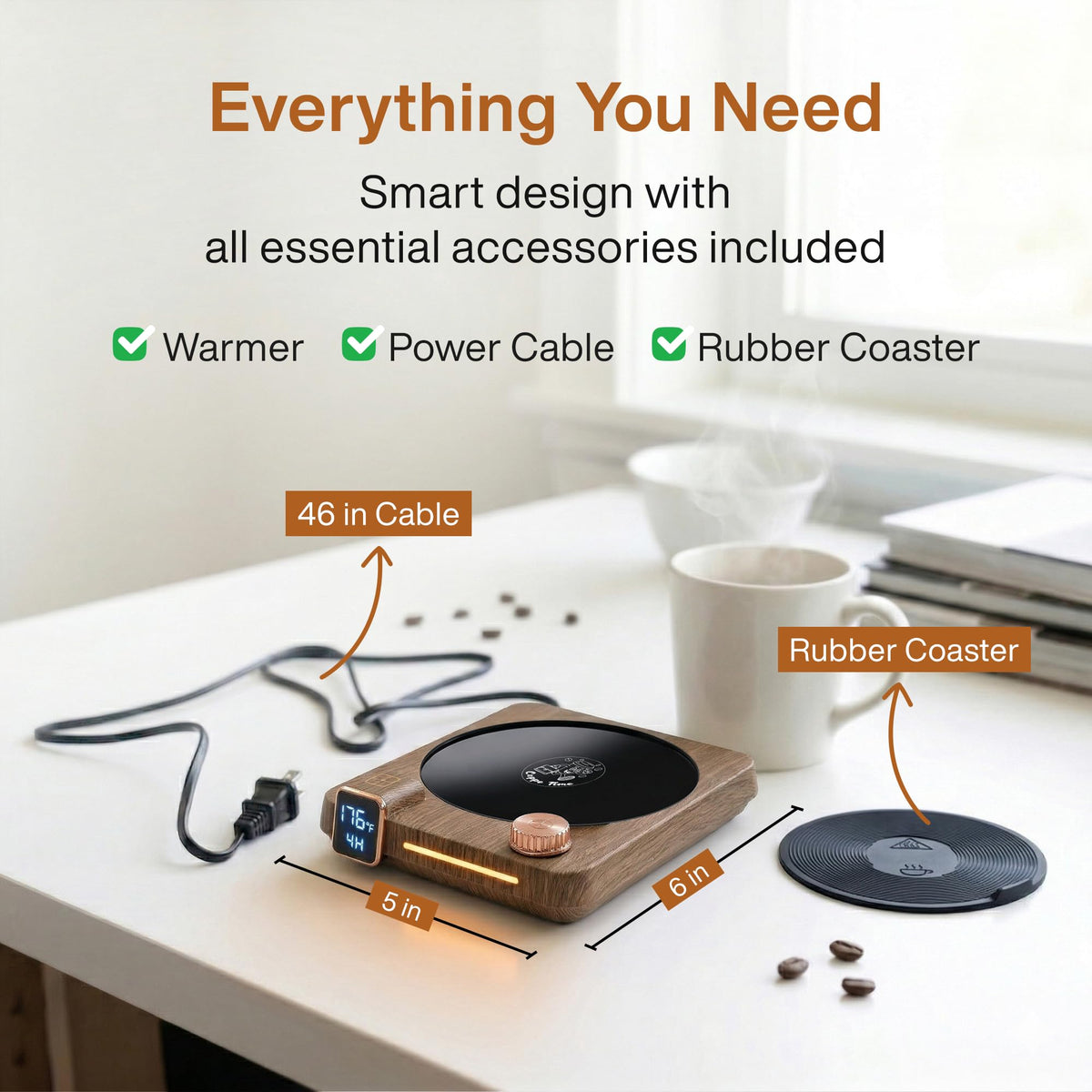 Coppe Time Coffee Mug Warmer for Desk, 40W Electric Cup Warmer with Digital Display, 9 Temp Settings, 1–12H Timer & Auto On/Off, LED Display Candle & Beverage Warmer Plate.