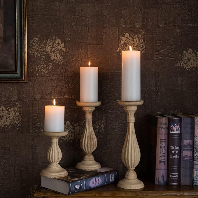 MOZEAL 3" x 6" Hand-Poured Unscented Candle,Dripless Pillar Candle Set of 3,Long Lasting Burning,Approx 120 Hours Burn Time,Rustic Country Style,for Wedding,Dinner,Christmas and Home Decor,White