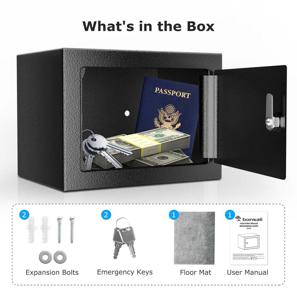 Bonsaii Safe Box with Key Lock, Steel Security Lock Box, 0.23 Cubic Feet, 9.06" W x 6.69" D x 6.69" H, Small Hidden Safe for Cash Jewelry