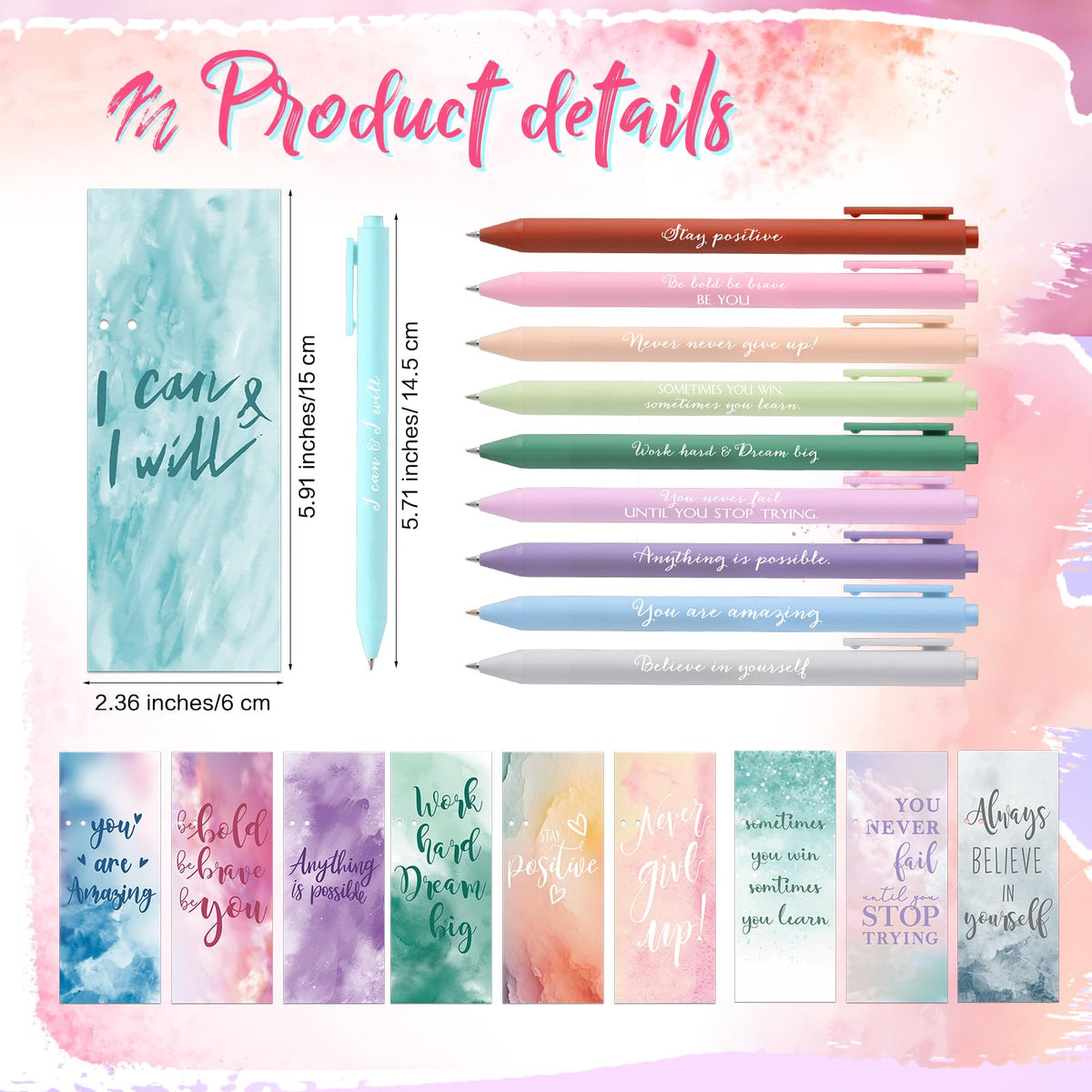 Quelay 30 Set Motivational Employee Appreciation Gifts Bulk Inspiring Quote Bookmarks Inspirational Pens for Women Team Building Gifts Employees Appreciation Thank You Coworker Staff(Inspirational)