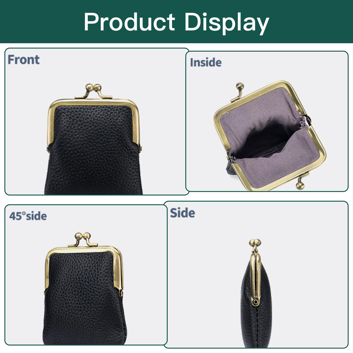 Genuine Leather Kiss Lock Coin Purse, Mini Wallet with Metal Clasp Frame, Small Change Holder,gift for women men (White)