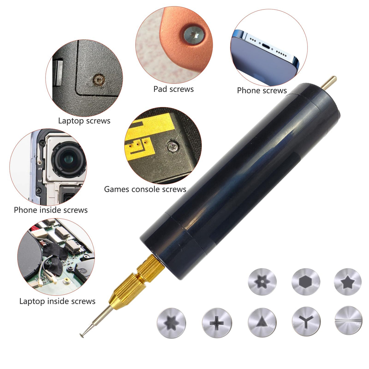 Damaged Screw Removal for Cell Phone, Broken Screw Extractor Kit for iphone, iphone Repair Tool, Electric Screw Cutter for Small Screw,4 size Heads, USB 5V Power Supply, Screw Extractor for Laptop/Pad