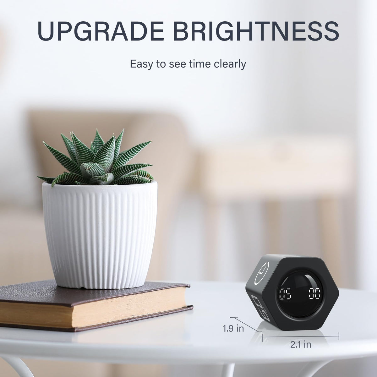 Rotating Pomodoro Timer 5, 25, 10 30,60 Mins Preset Stopwatch, Desk Flip ProductivityTimer, ADHD Tool Hexagon, Vibration/Mute/Alarm, for Work, Study, Back to School, Kitchen, Black