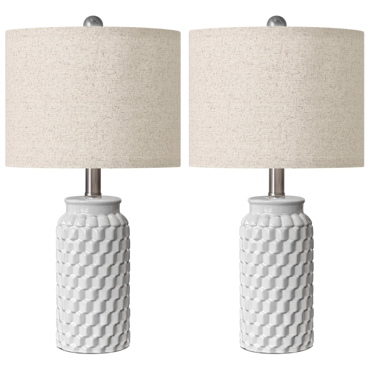 USumkky 20.5" White Modern Ceramic Bedside Lamps Set of 2, Small Table Lamp for Bedroom Decor Farmhouse Nightstand Lamp for Living Room Office