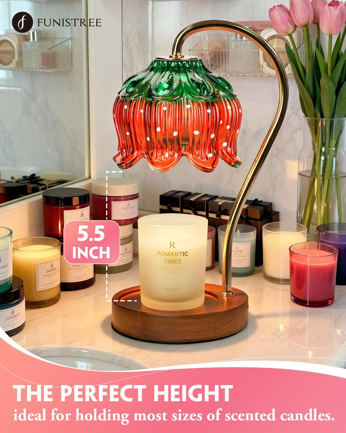 Funistree Strawberry Candle Warmer Lamp, Cute Candle Lamp with Timer & Dimmable, Mothers Day Birthday Gifts for Women Mom, House Warming Gift New Home, Wax Melt Warmer for Yankee Village Candles