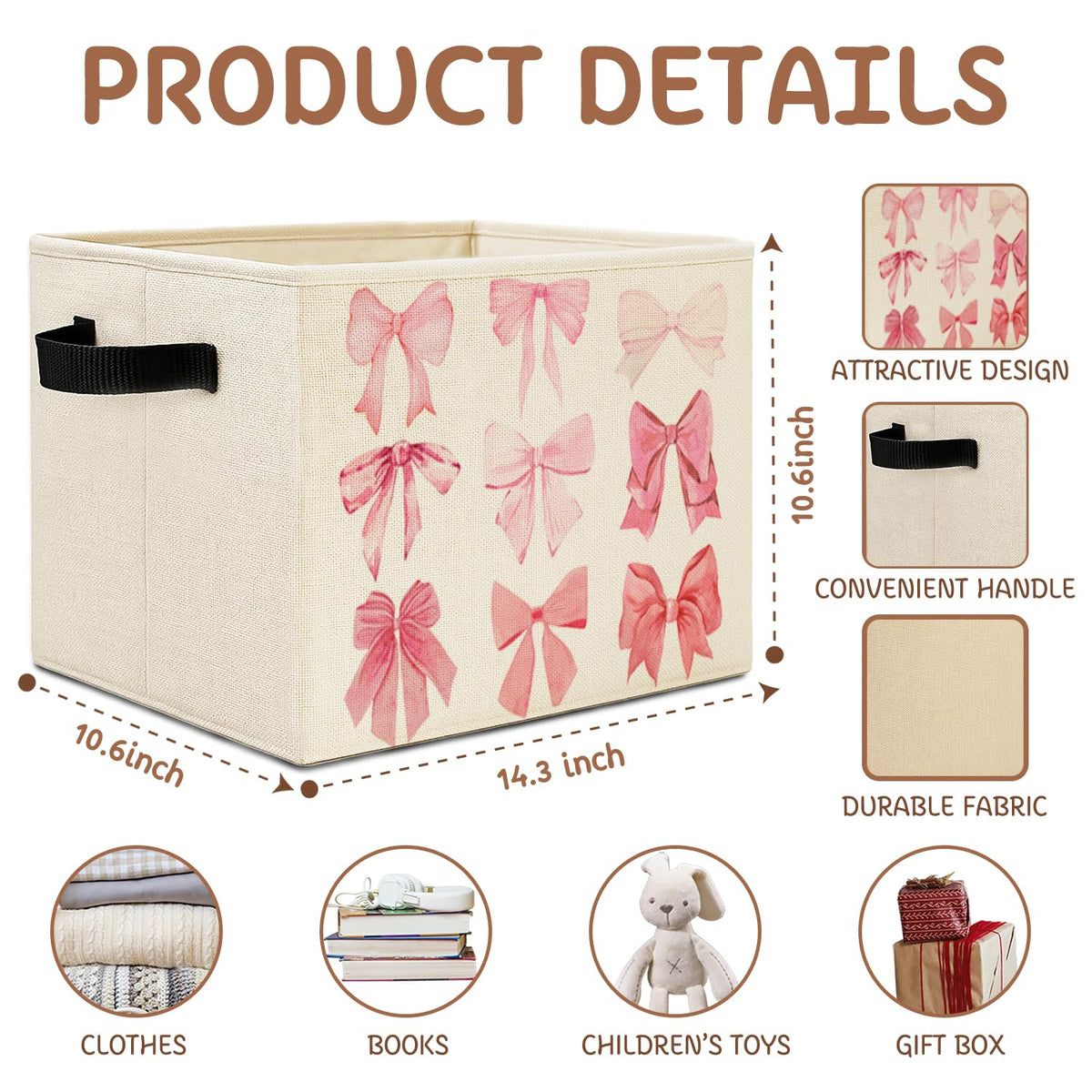 Elefeltclave Coquette Pink Bow Storage Bins,Preppy Girly Bow Aesthetic Collapsible Storage Basket Organizer for Girls Dorm Bedroom Bathroom Clothes Toys Books,Toybox for Girls