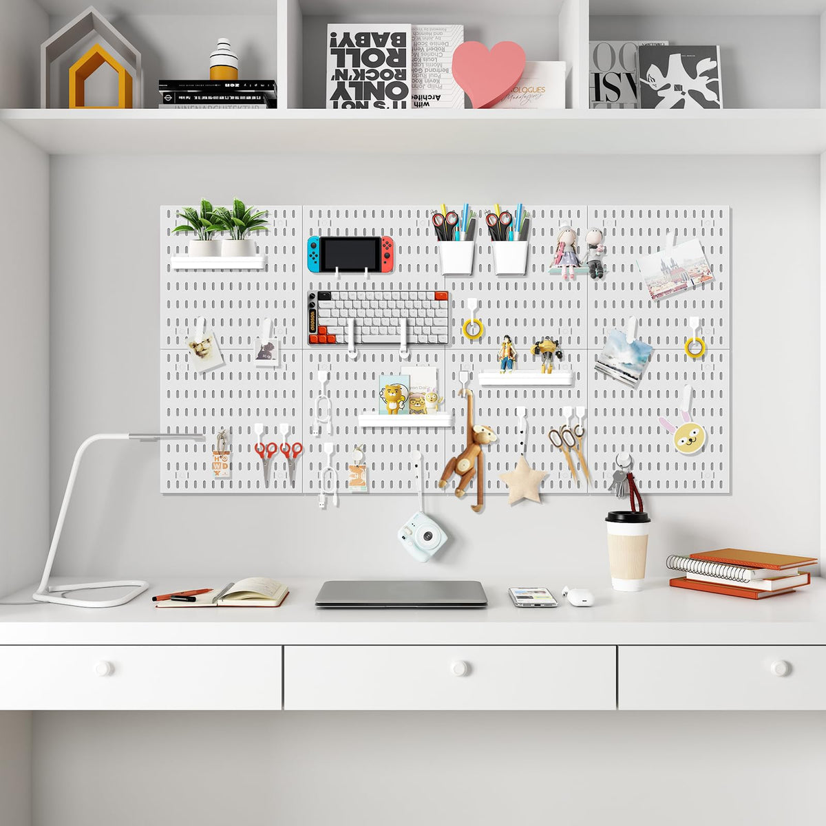 LANSI Peg Board, Pegboard Kit Wall Organizer Panels, White Pegboard Wall Organizer with Bins Hooks Shelves for Home, Craft Room, Garage Tool Storage, Kitchen, Workshop, Tool Organization