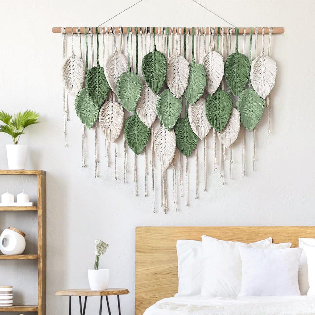 Weldomcor Large Macrame Wall Hanging, Boho Leaves Macrame Tapestry Wall Decor Handmade Woven Hanging Decor Chic Bohemian Wall Art Home Decoration for Bedroom Living Room Nursery Office 39"W x 29.5"L