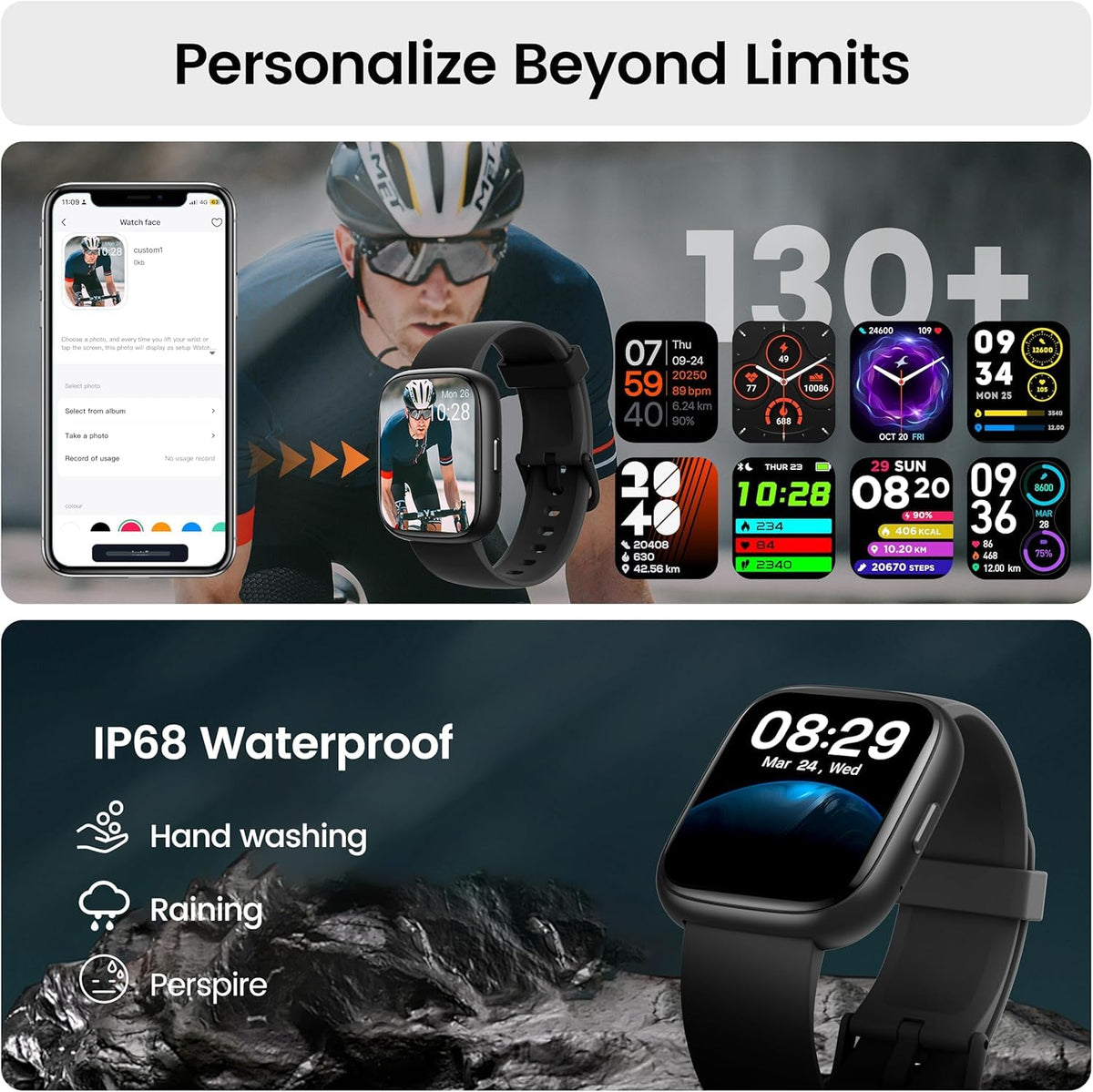 Smart Watch with Alexa Built-in, 1.83" HD Touchscreen Fitness Tracker with Bluetooth Calling, Fitness Watch with Heart Rate/Sleep Monitor, 120+ Sports Modes, IP68 Waterproof Smartwatch for Android iOS
