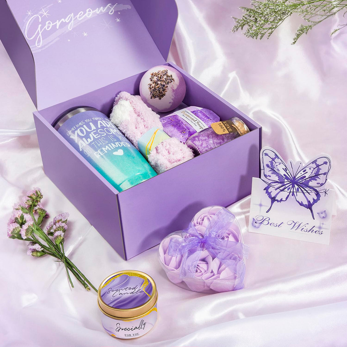 Gifts for Women, Birthday Gifts for Women, Happy Birthday Gifts Basket for Woman,Lavender Relaxing Spa Gifts Basket for Best Friends Female Wome n Sister Mom Wife Her Girlfriend Coworker