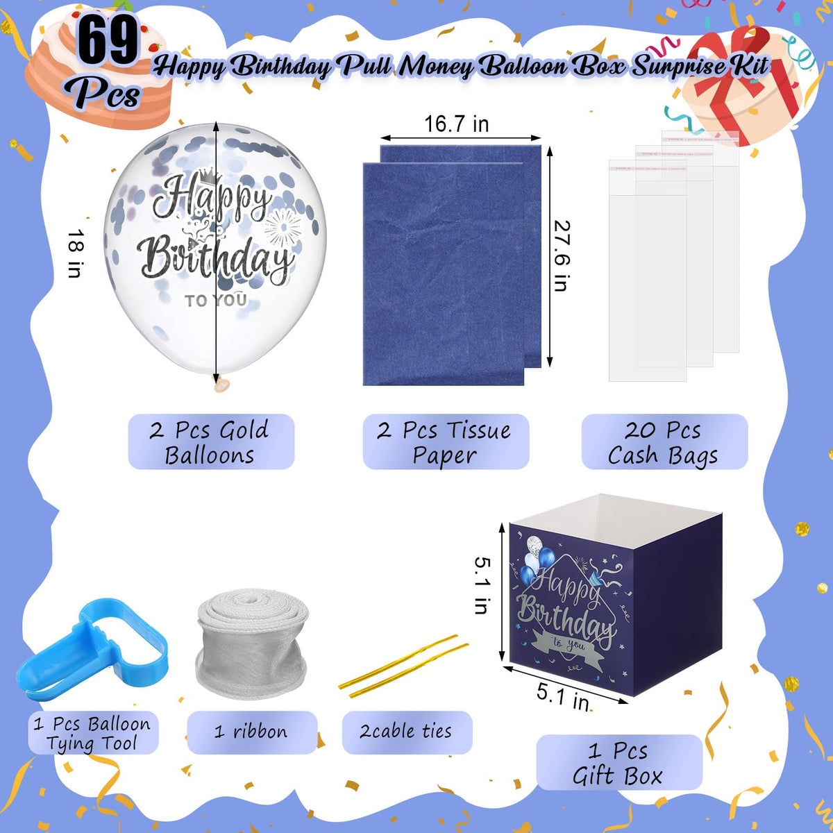 Sumind Birthday Pull Money Balloon Box for Cash Funny Money Balloon Surprise Kit Pull out Cash Holder Gift Box Birthday to You Surprise Gifts for Women Mother Girlfriend Wife(Novelty Style)