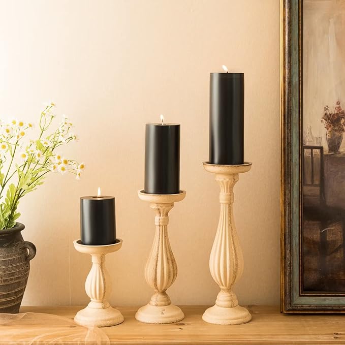 MOZEAL 3" x 6" Hand-Poured Unscented Candle,Dripless Pillar Candle Set of 3,Long Lasting Burning,Approx 120 Hours Burn Time,Rustic Country Style,for Wedding,Dinner,Christmas and Home Decor,Black