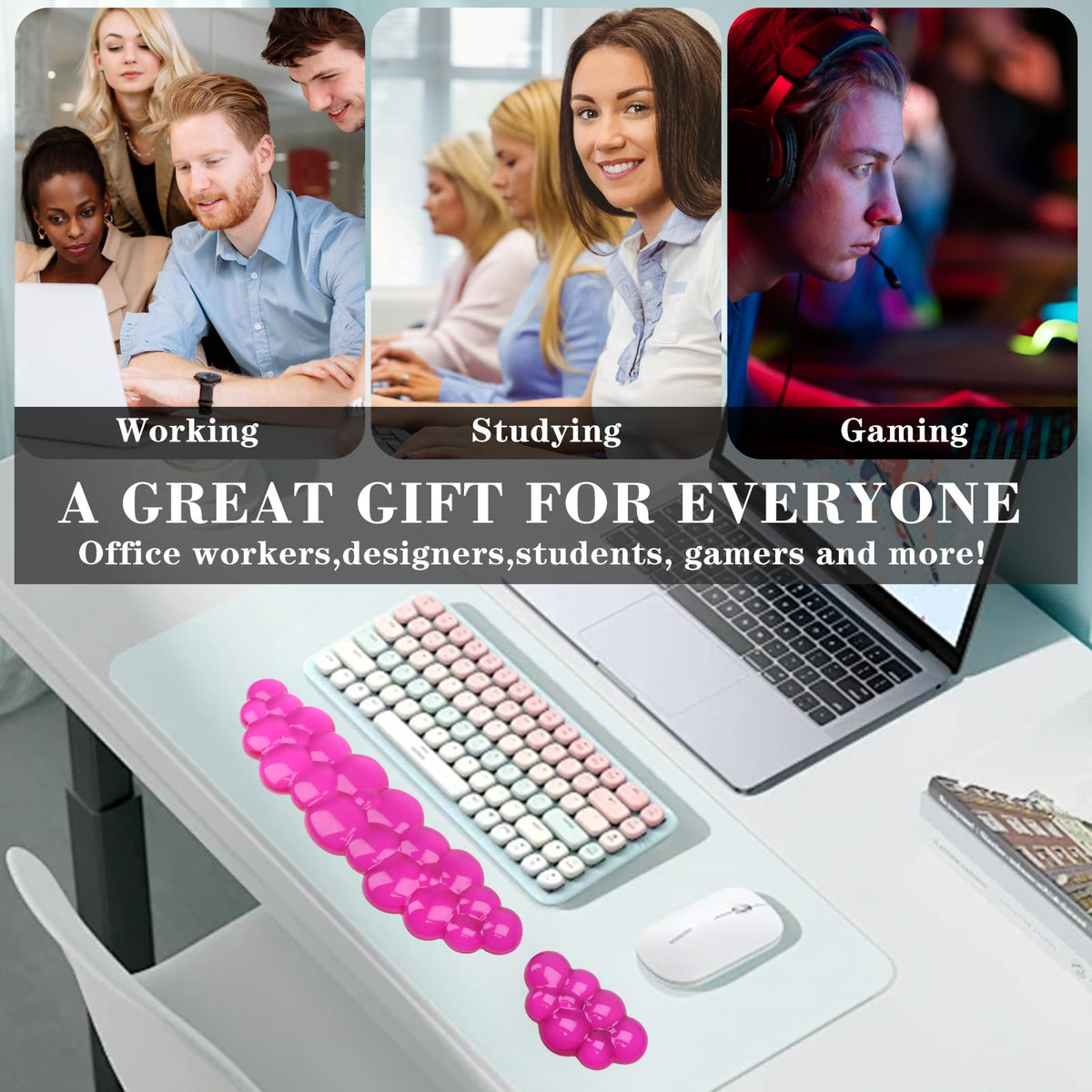 Gel Cloud Keyboard and Mouse Wrist Rest, Cute Wrist Support and Arm Support Keyboard Rest for Keyboard and Mouse Typing Pain Relief,Suitable for Office/Computer/Laptop/Gaming (Transparent Red)